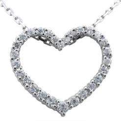 14K White Gold Round Diamond Heart Pendant 1ct 23mm