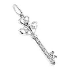 14K White Gold Round Diamond Key Pendant 0.18ct