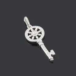 14K White Gold Round Diamond Key Pendant 0.33ct -Urban Jewels Shop 14k gold round diamond key pendant 033ct p 30607box