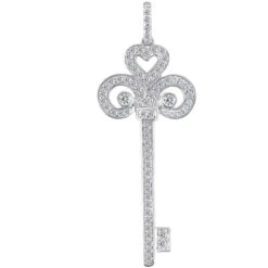 14K White Gold Round Diamond Key Pendant 1.09ct