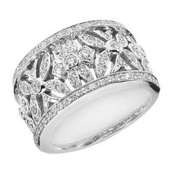 14K White Gold Round Diamond Ladies Ring 0.80ct 13.1mm