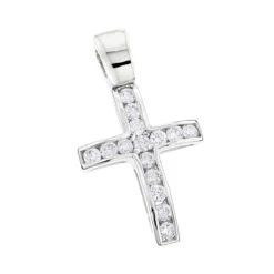 14K White Gold Round Diamond Mini Cross Pendant 0.85ct