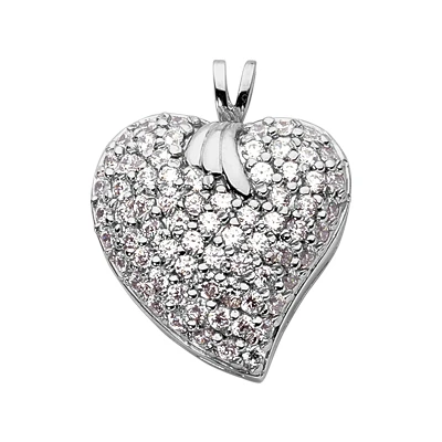 14K White Gold Round Diamond Pave Heart Pendant 1.44ct 1 14K White Gold Round Diamond Pave Heart Pendant 1.44ct