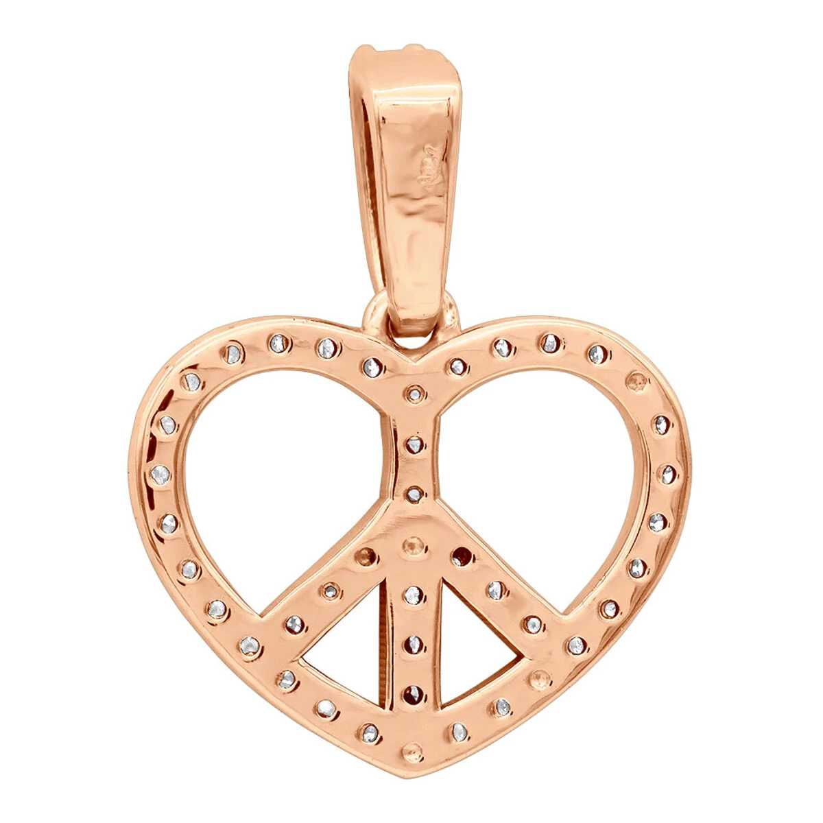 14K White Gold Round Diamond Peace Sign Heart Pendant 0.63ct 6 14K White Gold Round Diamond Peace Sign Heart Pendant 0.63ct - Image 6