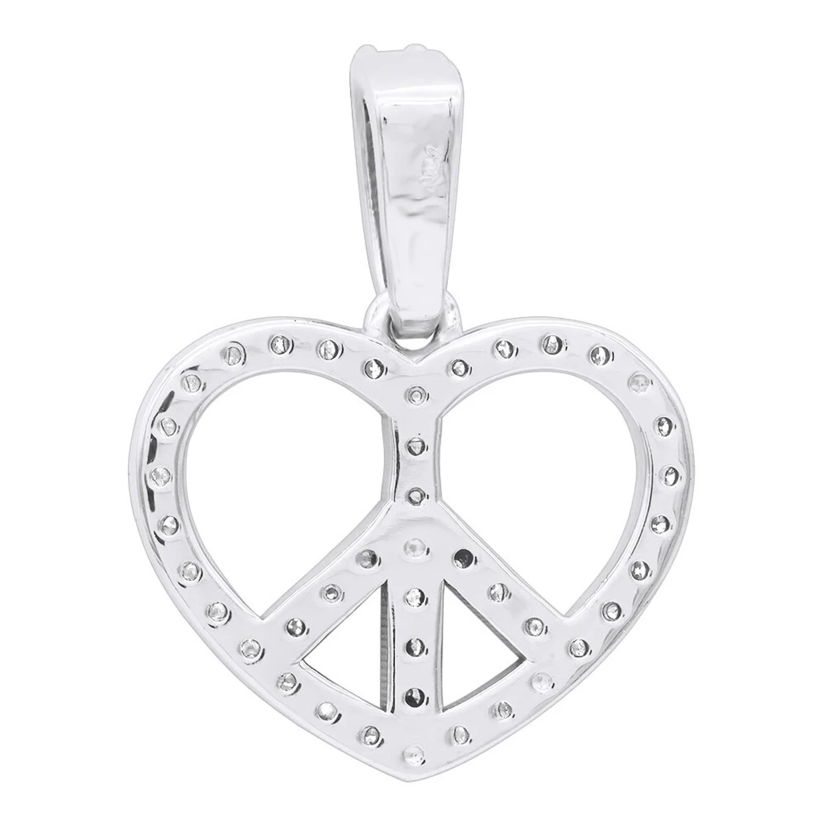 14K White Gold Round Diamond Peace Sign Heart Pendant 0.63ct 4 14K White Gold Round Diamond Peace Sign Heart Pendant 0.63ct - Image 4