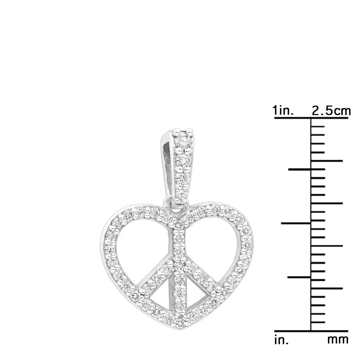 14K White Gold Round Diamond Peace Sign Heart Pendant 0.63ct 8 14K White Gold Round Diamond Peace Sign Heart Pendant 0.63ct - Image 8