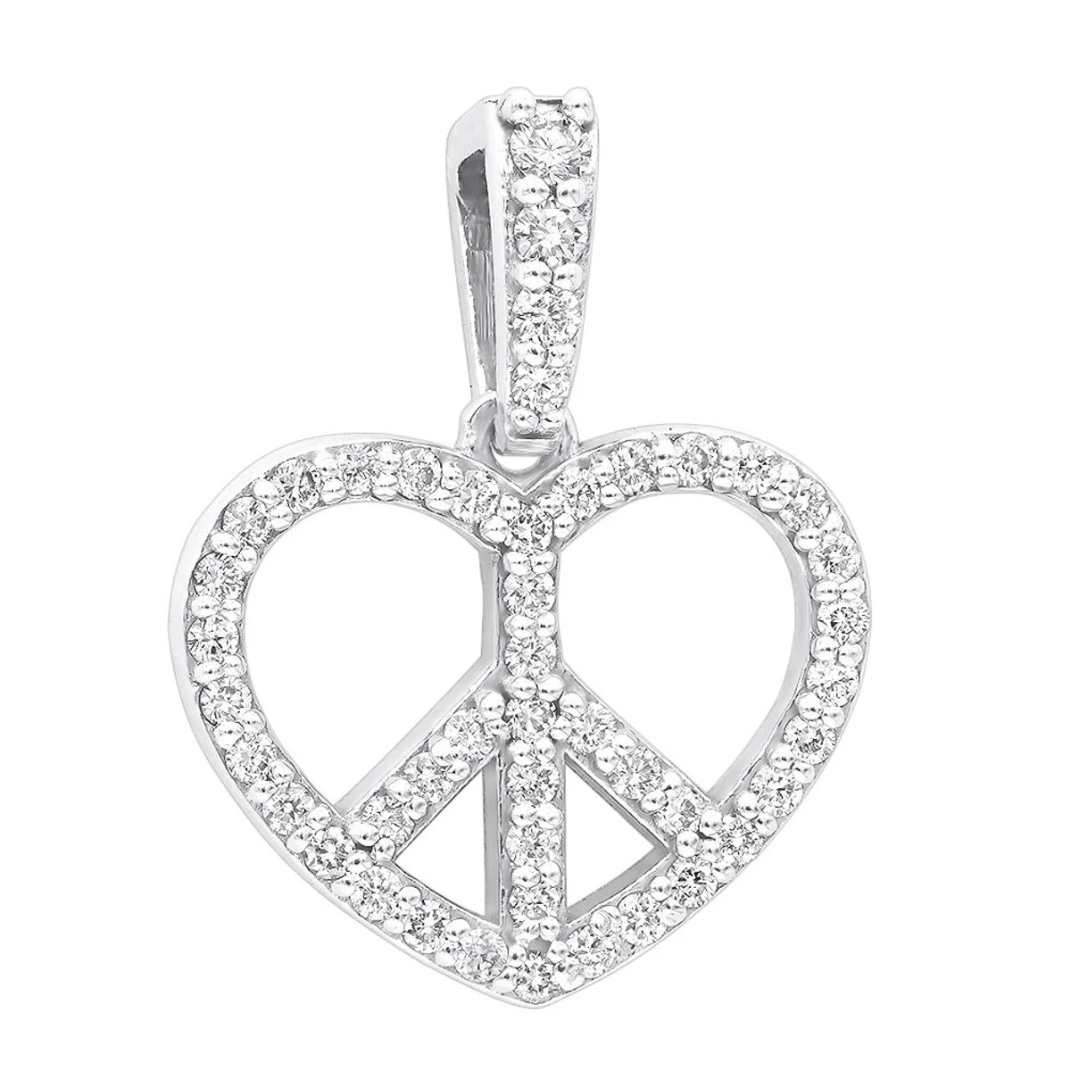14K White Gold Round Diamond Peace Sign Heart Pendant 0.63ct 1 14K White Gold Round Diamond Peace Sign Heart Pendant 0.63ct