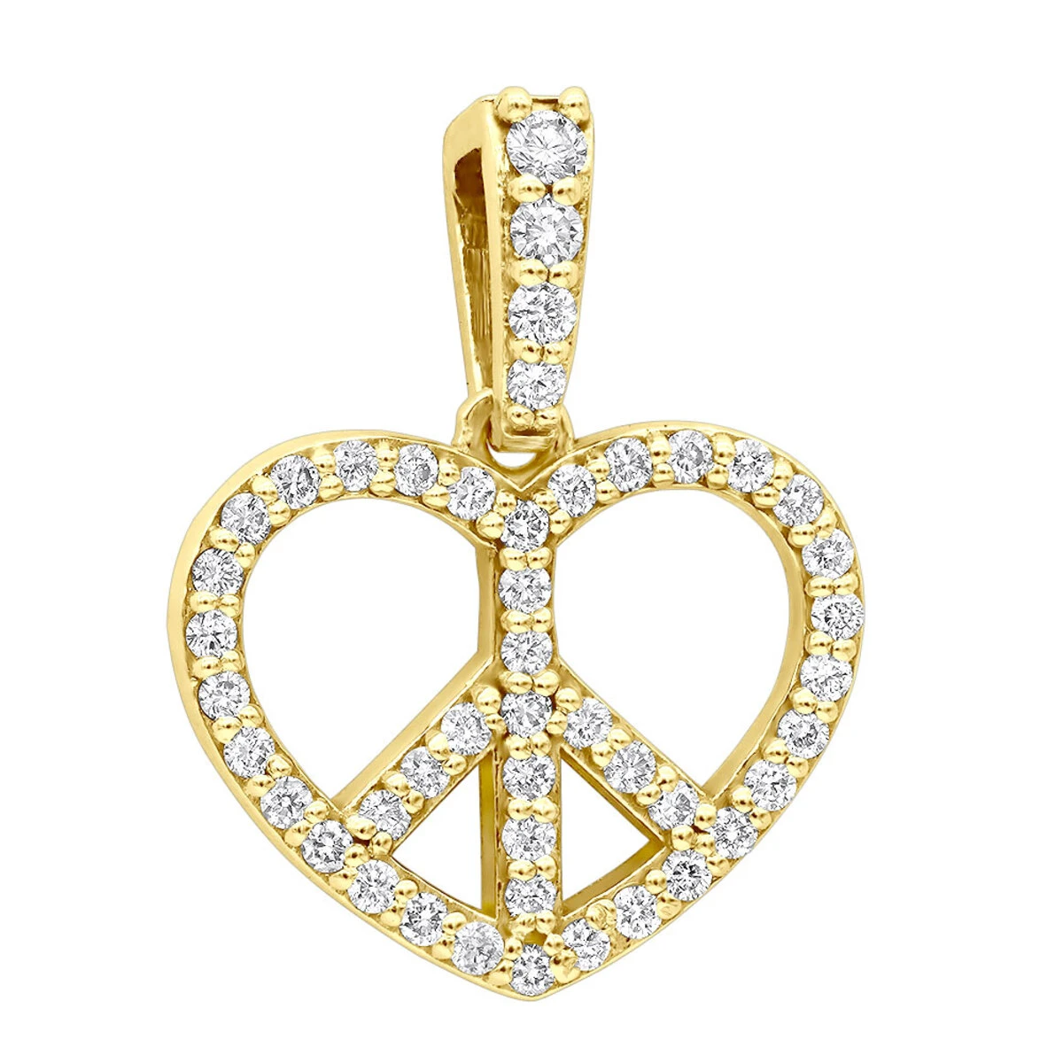 14K White Gold Round Diamond Peace Sign Heart Pendant 0.63ct 2 14K White Gold Round Diamond Peace Sign Heart Pendant 0.63ct - Image 2