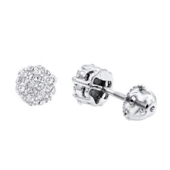 14K White Gold Round Prong Diamond Cluster Earrings 0.63ct