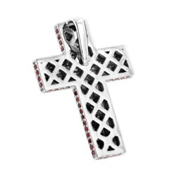 14K White Gold Ruby Cross Pendant Round Princess Cut 2.85ct By Luxurman -Urban Jewels Shop 14k gold ruby cross pendant round princess cut 285ct by luxurman backwh