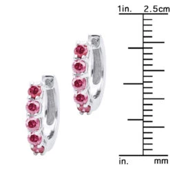 14K Yellow Gold Ruby Hoop Earrings 1/2 Inch 1 Carat Small Huggies -Urban Jewels Shop 14k gold ruby hoop earrings 1 2 inch 1 carat small huggies ruler white 1