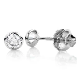 14K White Gold Solitaire Round Diamond Bezel Stud Earrings 0.25ct