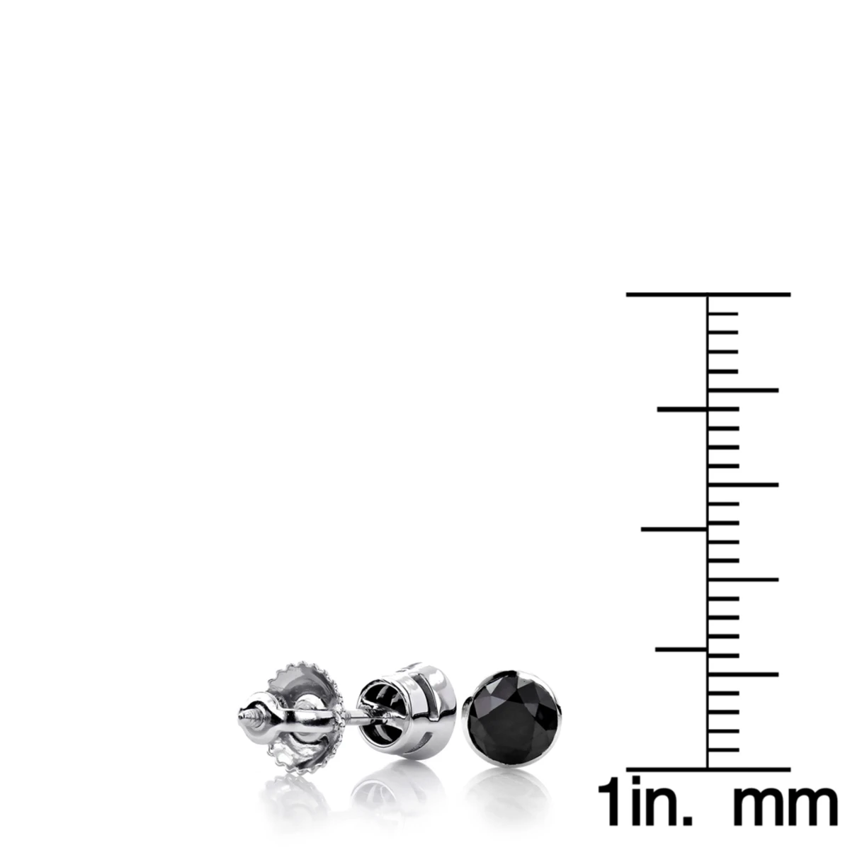 14K White Gold Black Diamonds Stud Earrings 1 Carat 5mm Bezel Setting 6 14K White Gold Black Diamonds Stud Earrings 1 Carat 5mm Bezel Setting - Image 6