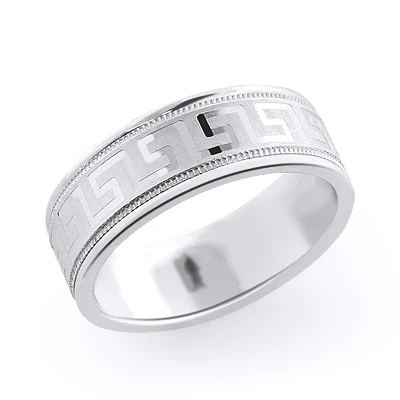 14K White Gold Textured Wedding Band For Men 1 14K White Gold Textured Wedding Band For Men
