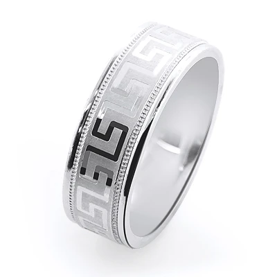 14K White Gold Textured Wedding Band For Men 2 14K White Gold Textured Wedding Band For Men - Image 2