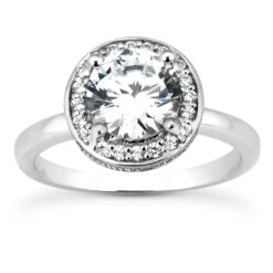 14K White Gold Unique Diamond Engagement Ring 0.82ct 2.75mm