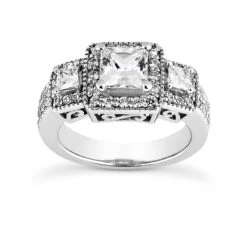 14K White Gold Unique Diamond Engagement Ring 0.94ct 4.2mm