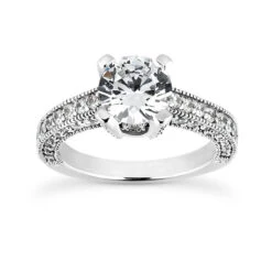 14K White Gold Unique Diamond Engagement Ring 1.18ct 2mm