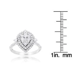 14K White Gold Unique Drop Design Pear Shape Diamond Cluster Ring For Women 1.3ct -Urban Jewels Shop 14k gold unique drop design pear shape diamond cluster ring for women 13ct ruler