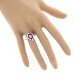 14K White Gold Unique Pear Shape Diamond And Ruby Women's Ring Drop Design 1tcw -Urban Jewels Shop 14k gold unique pear shape diamond and ruby womens ring drop design 1tcw bodwh