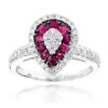 14K White Gold Unique Pear Shape Diamond And Ruby Women's Ring Drop Design 1tcw