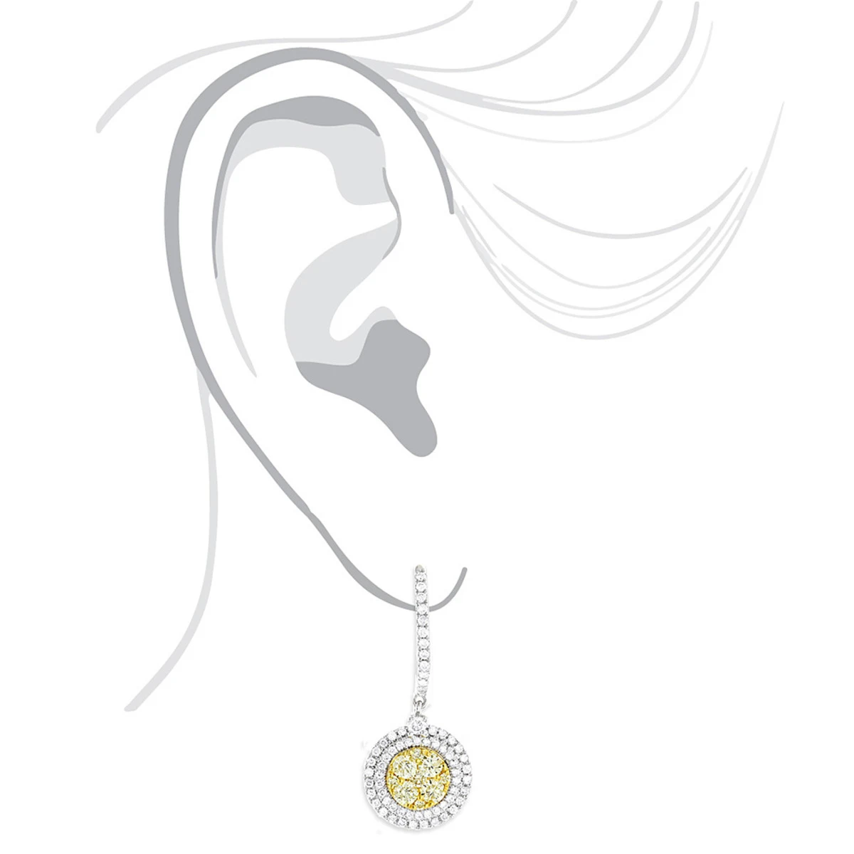 14K White Gold White Yellow Diamond Circle Earrings Hoop Dangles By Luxurman 2ct 5 14K White Gold White Yellow Diamond Circle Earrings Hoop Dangles By Luxurman 2ct - Image 5