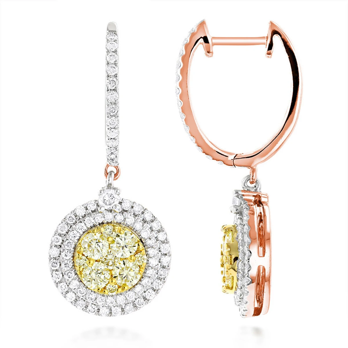 14K White Gold White Yellow Diamond Circle Earrings Hoop Dangles By Luxurman 2ct 3 14K White Gold White Yellow Diamond Circle Earrings Hoop Dangles By Luxurman 2ct - Image 3