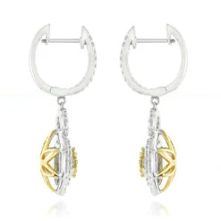 14K White Gold White Yellow Diamond Cluster Fashion Ladies Drop Earrings 1.45ct -Urban Jewels Shop 14k gold white yellow diamond cluster fashion ladies drop earrings 145ct backwh