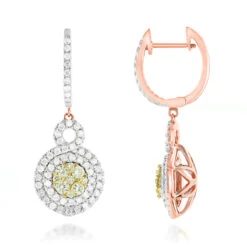 14K White Gold White Yellow Diamond Cluster Fashion Ladies Drop Earrings 1.45ct -Urban Jewels Shop 14k gold white yellow diamond cluster fashion ladies drop earrings 145ct ro