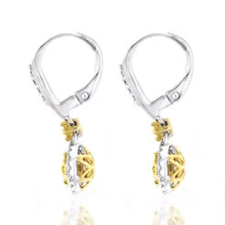 14K White Gold White Yellow Diamond Drop Earrings 1.2ct Women's Dangle Hoops -Urban Jewels Shop 14k gold white yellow diamond drop earrings 12ct womens dangle hoops back