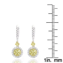 14K White Gold White Yellow Diamond Drop Earrings 1.2ct Women's Dangle Hoops -Urban Jewels Shop 14k gold white yellow diamond drop earrings 12ct womens dangle hoops ruler
