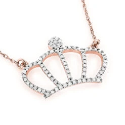 14K Yellow Gold Women's Diamond Crown Pendant Necklace 0.15ct -Urban Jewels Shop 14k gold womens diamond crown pendant necklace 018ct ro