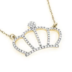 14K Yellow Gold Women's Diamond Crown Pendant Necklace 0.15ct