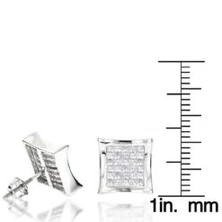 14K White Gold Invisible Set Princess Cut Diamond Stud Earrings For Men And Women 1.25ct Kite Shape -Urban Jewels Shop 14k invisible set princess cut diamond earrings 125ct p 97 rulerwh 1