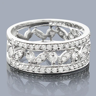 Unique Delicate Bands 14K White Gold Ladies Designer Diamond Ring 0.96ct 1 Unique Delicate Bands 14K White Gold Ladies Designer Diamond Ring 0.96ct