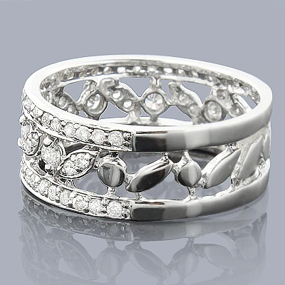Unique Delicate Bands 14K White Gold Ladies Designer Diamond Ring 0.96ct 2 Unique Delicate Bands 14K White Gold Ladies Designer Diamond Ring 0.96ct - Image 2