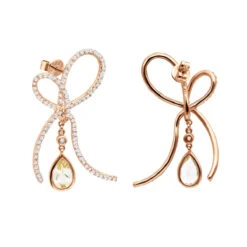 14K White Gold Lemon Quartz Diamond Bow Earrings 1.23ct -Urban Jewels Shop 14k lemon quartz diamond bow earrings 123ct p 22346 rose