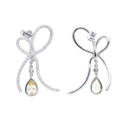 14K White Gold Lemon Quartz Diamond Bow Earrings 1.23ct