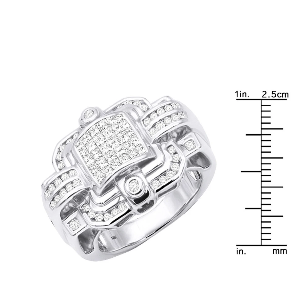 14K White Gold Men's Designer Diamond Ring Princess Round 2.16ct 8 14K White Gold Men's Designer Diamond Ring Princess Round 2.16ct - Image 8