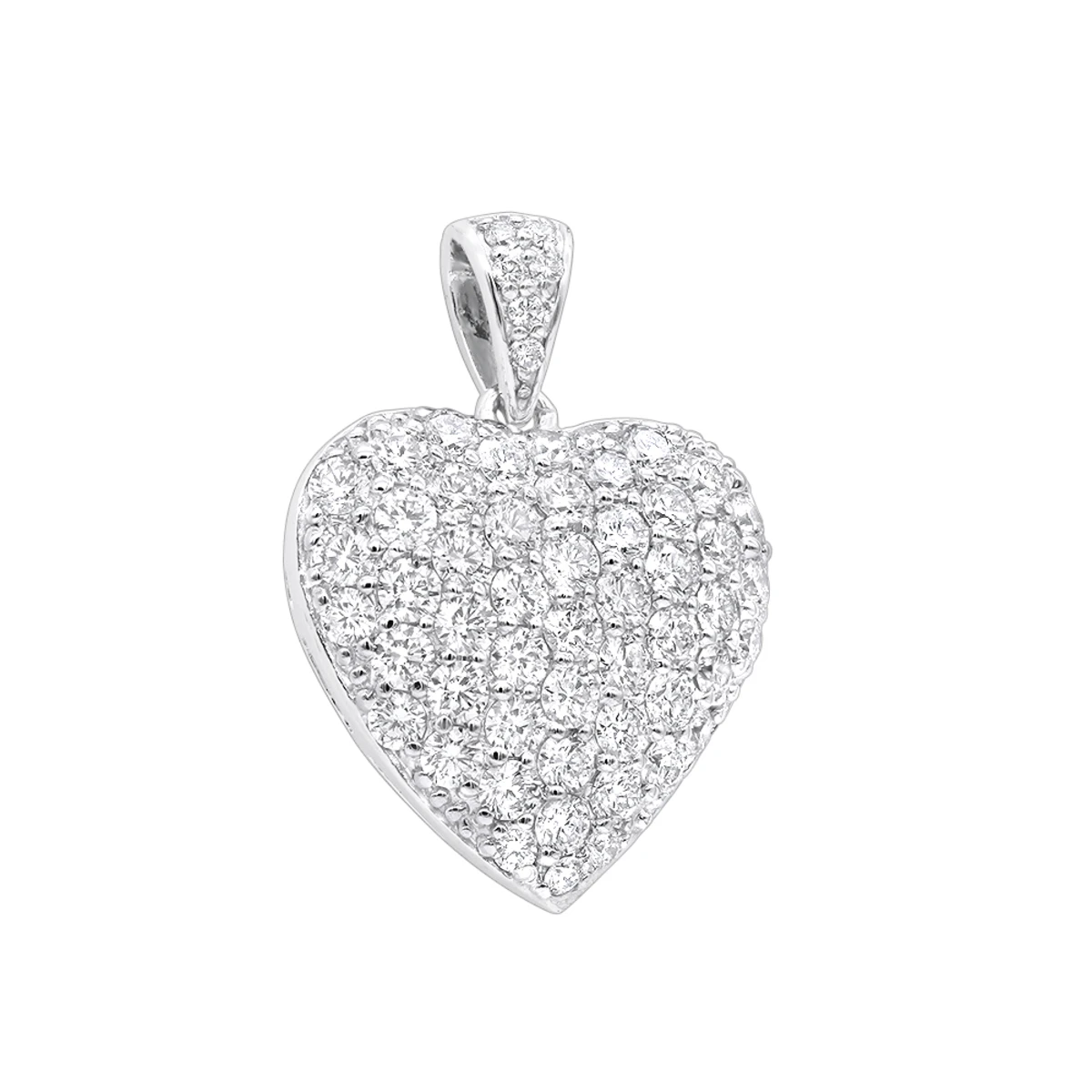 Large 14K White Gold Pave Diamond Heart Pendant 4 Carats 1 Large 14K White Gold Pave Diamond Heart Pendant 4 Carats