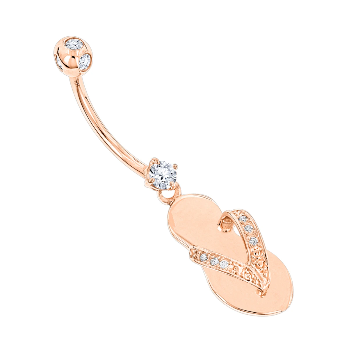 Pure 14K Rose Gold Diamond Flip Flop Belly Ring 0.33ct 1 Pure 14K Rose Gold Diamond Flip Flop Belly Ring 0.33ct