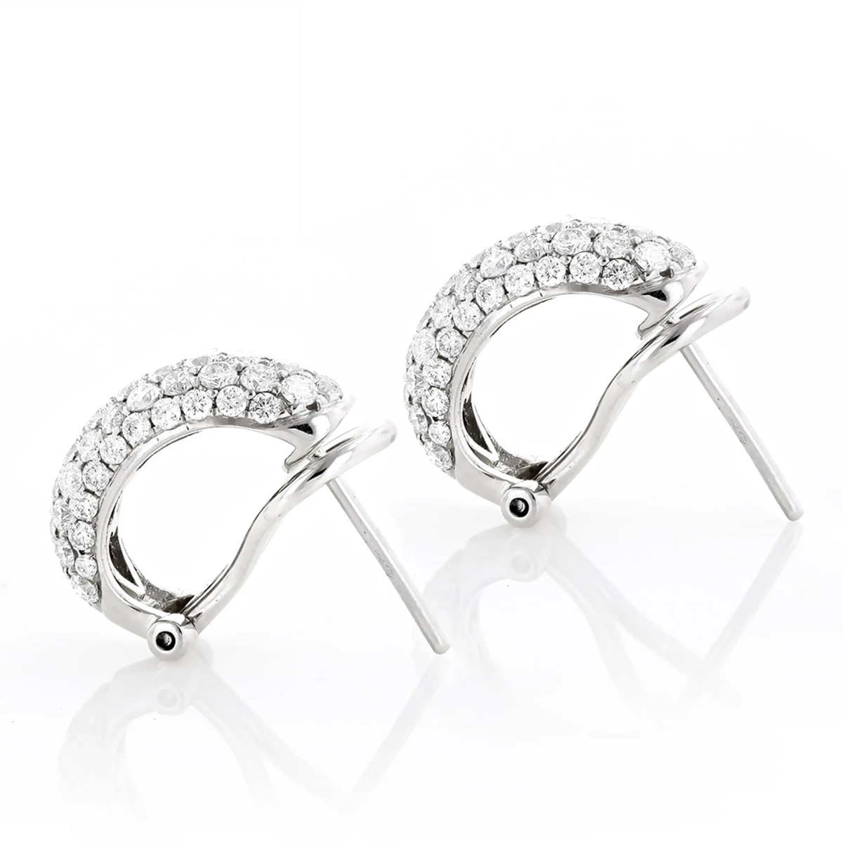 Small 14K White Gold Round Pave Diamond Hoop Earrings 1.87ctw 4 Small 14K White Gold Round Pave Diamond Hoop Earrings 1.87ctw - Image 4