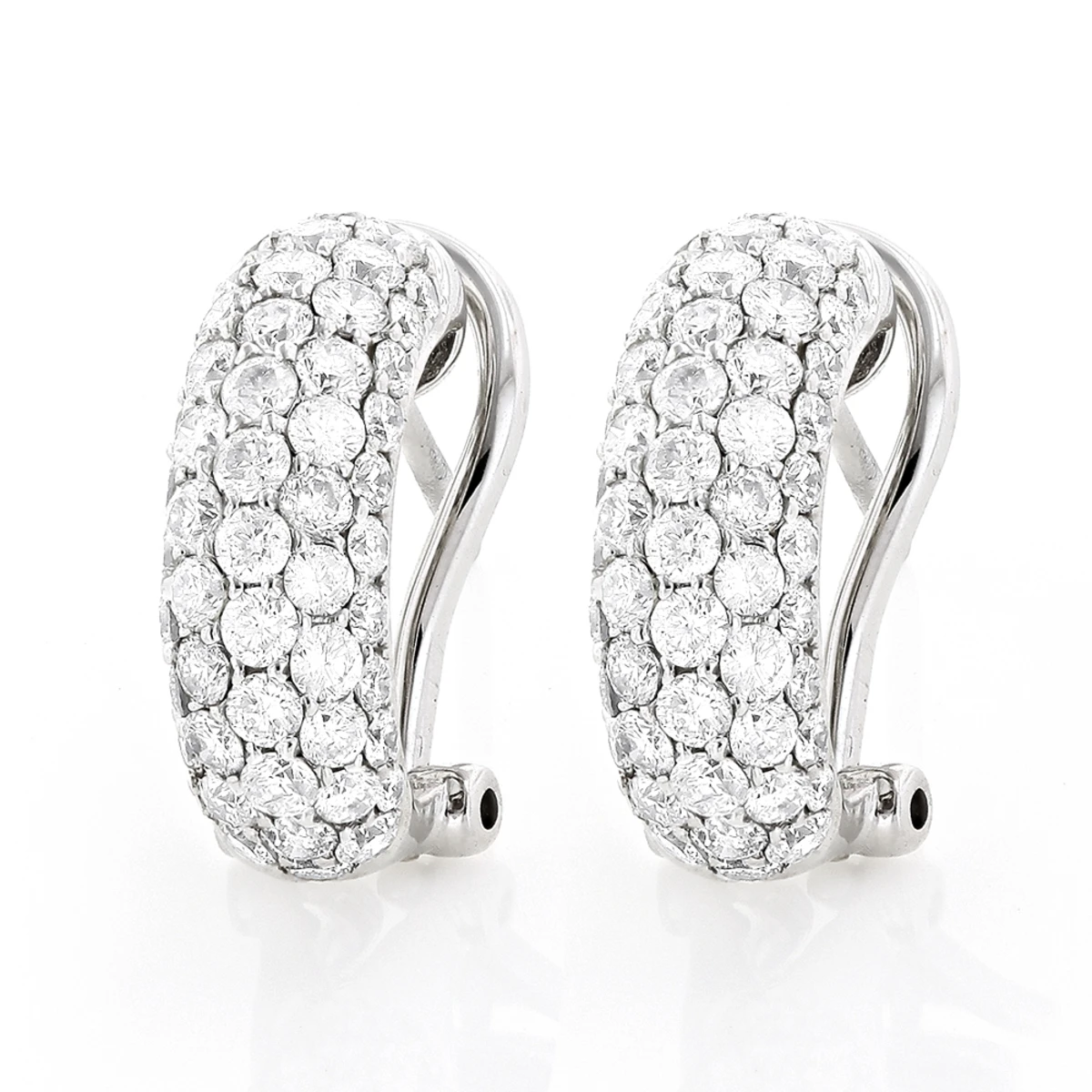 Small 14K White Gold Round Pave Diamond Hoop Earrings 1.87ctw 1 Small 14K White Gold Round Pave Diamond Hoop Earrings 1.87ctw