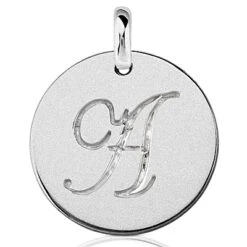 14K White Gold Circle Initial Pendant