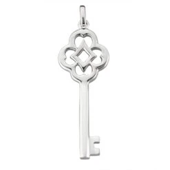 14K White Gold Key Pendant Necklace 14.3mm