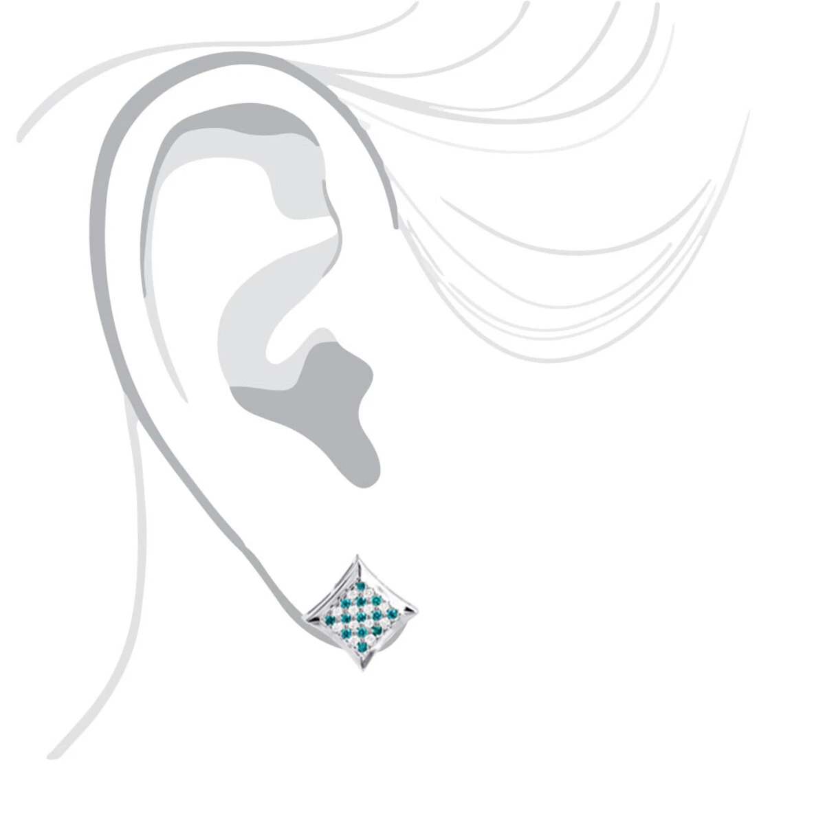 Unique 14K White Gold White Blue Diamond Earrings Square Studs 1.60ct 2 Unique 14K White Gold White Blue Diamond Earrings Square Studs 1.60ct - Image 2