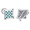 Unique 14K White Gold White Blue Diamond Earrings Square Studs 1.60ct