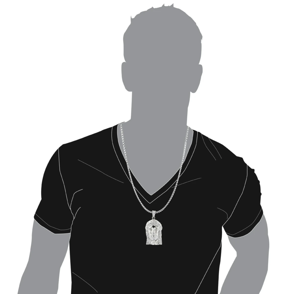 14K White Gold Round Diamond Jesus Head Pendant For Men 1.8ct 5 14K White Gold Round Diamond Jesus Head Pendant For Men 1.8ct - Image 5