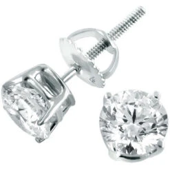 14K White Gold Round Diamond Stud Earrings 1.75ct