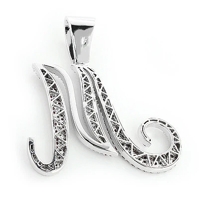 Large 14K White Gold White Pink Diamond Initial M Letter Pendant Necklace 3.4ct 3 Large 14K White Gold White Pink Diamond Initial M Letter Pendant Necklace 3.4ct - Image 3